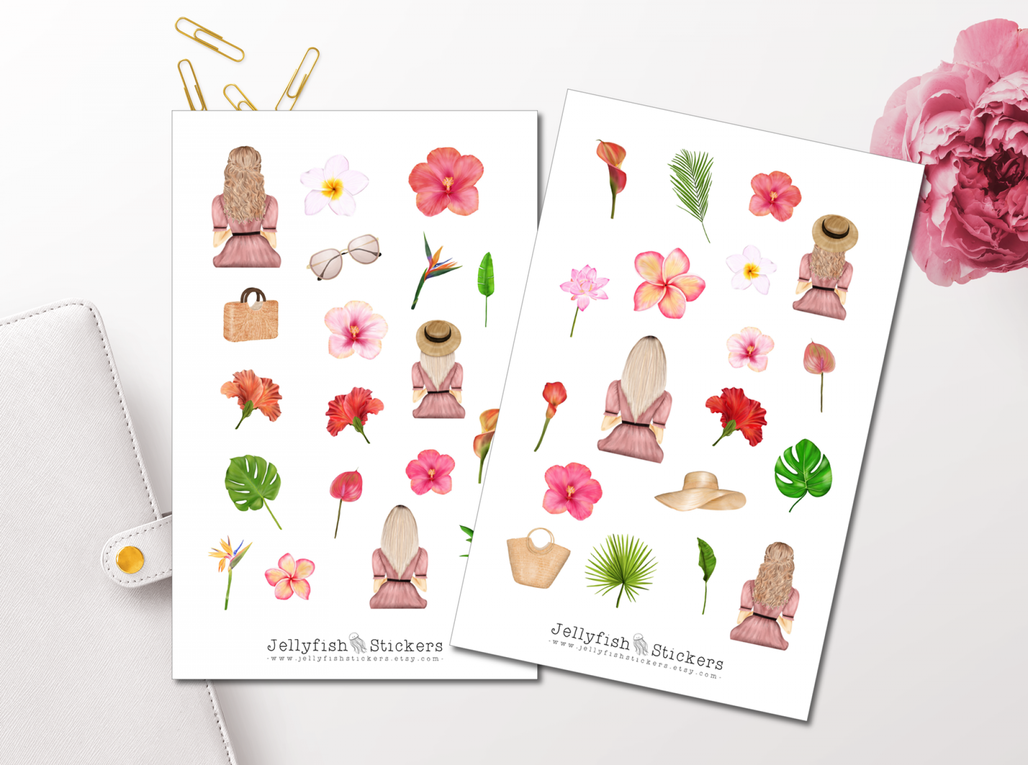 Mädchen Tropische Blumen Sticker Set